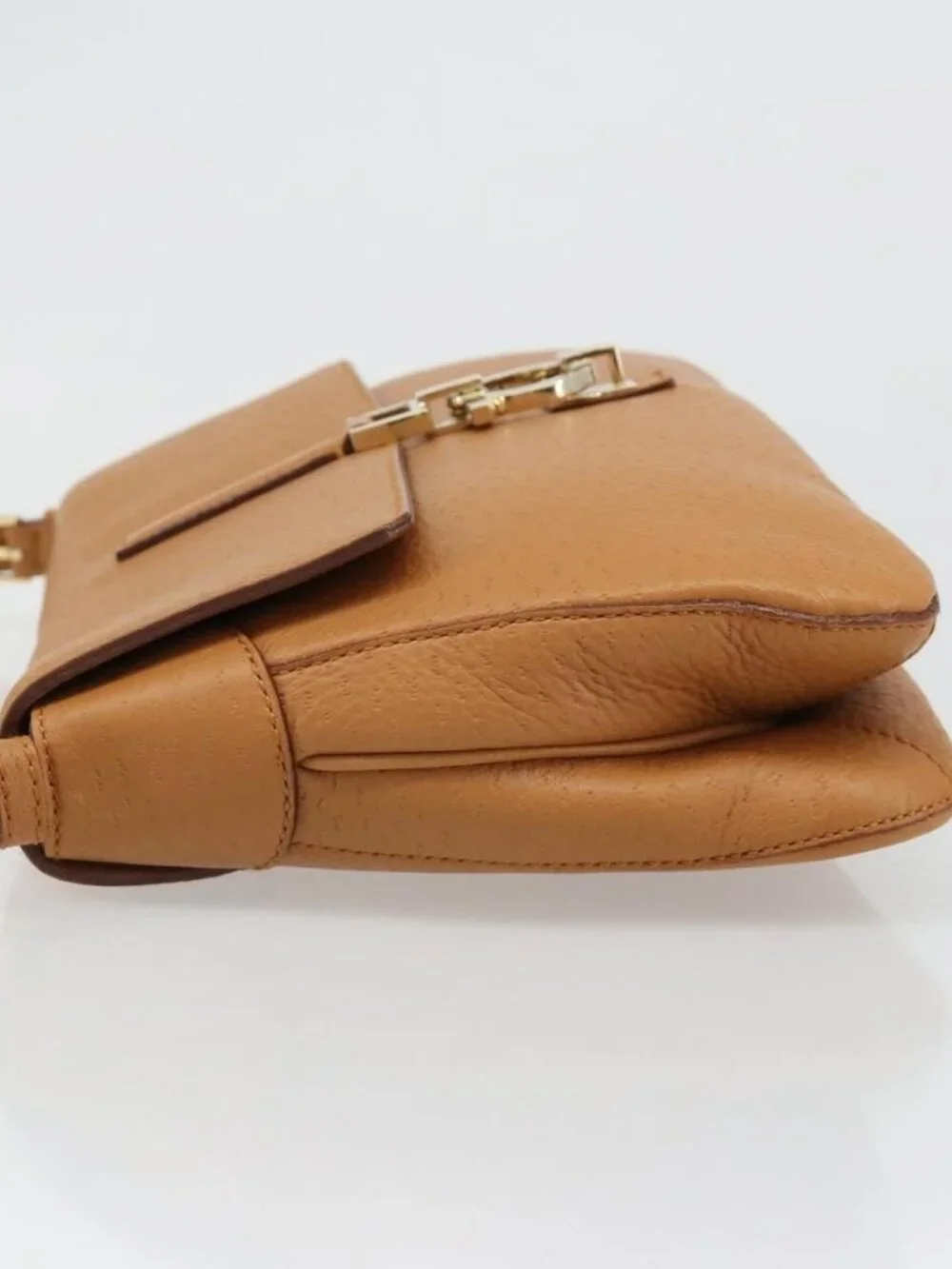 Salvatore Ferragamo Gancini Shoulder Bag Leather Brown Gold Auth 186271A